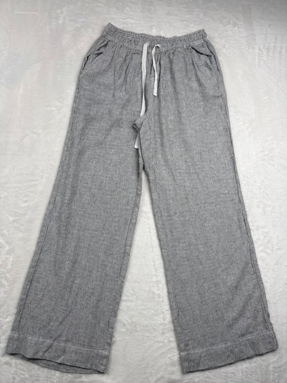 Briggs Womens Striped Wide-Leg Lounge Pants Gray Drawstring Waist Size Small